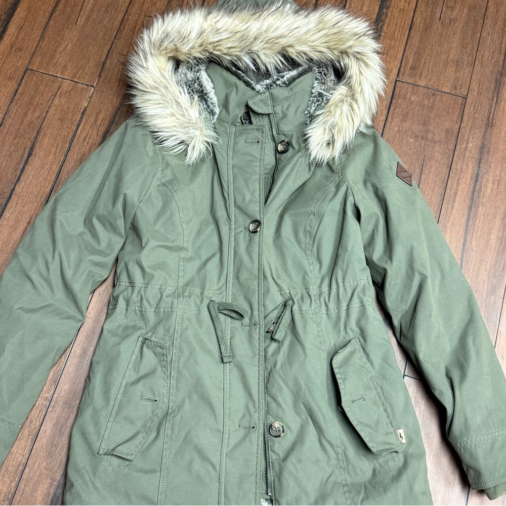 Hollister Green Utility Jacket with Faux Fur Hood
